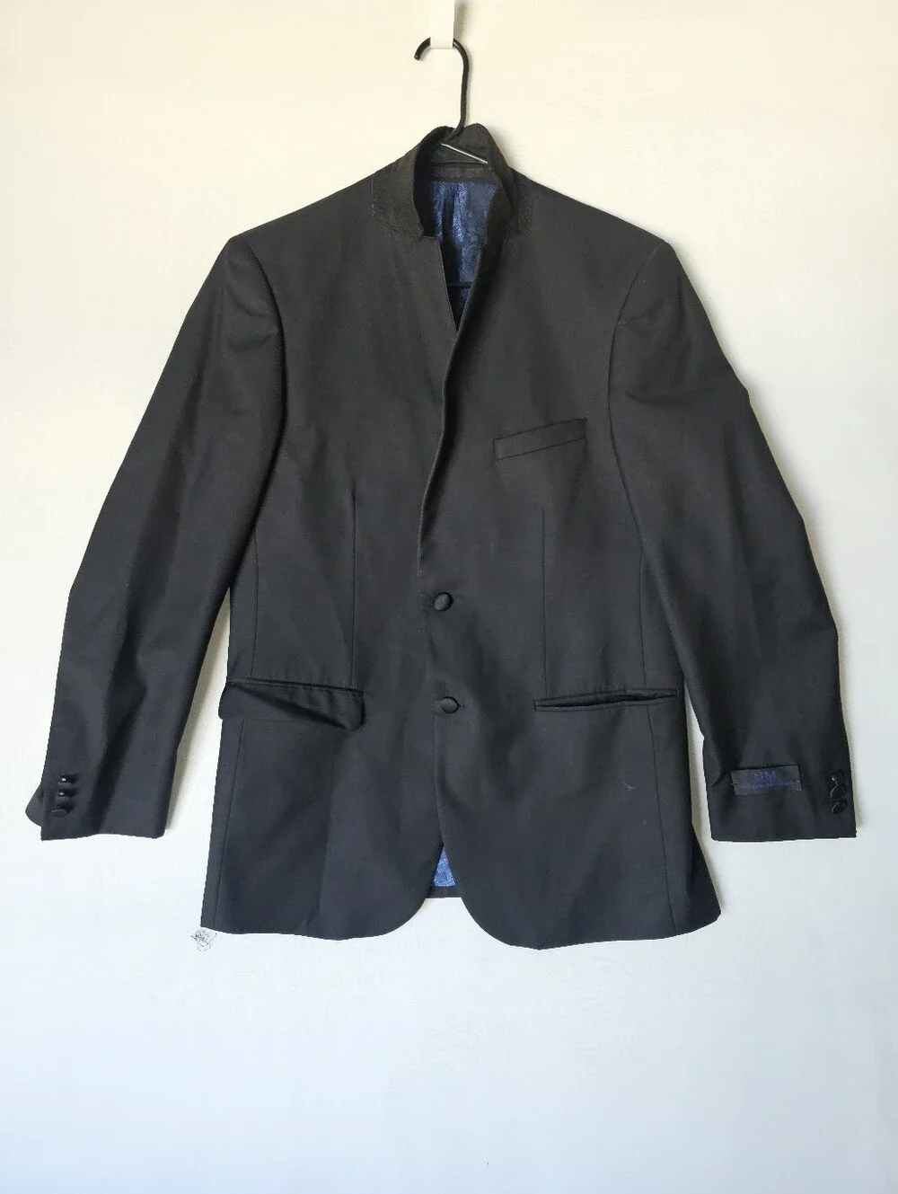 Bryan Michaels Men's Black Tuxedo Blazer Jacket Size 40R Paisley Blue Lining